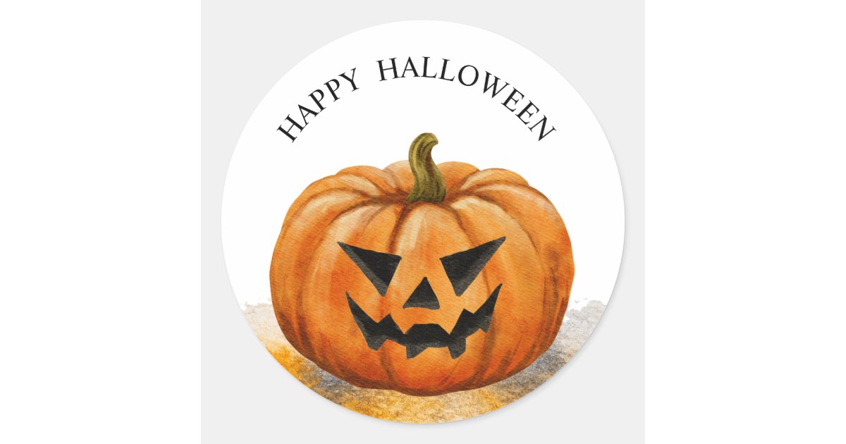 Halloween watercolour jack o lantern classic round sticker | Zazzle
