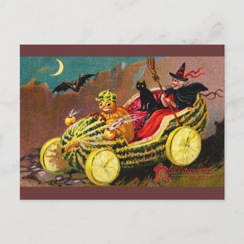 Halloween Watermelon Coach Postcard