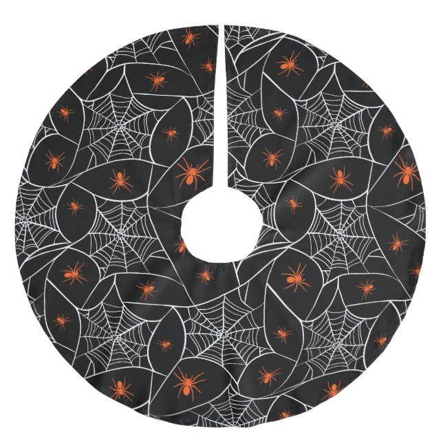 Halloween web and spiders background. brushed polyester tree skirt (Front)