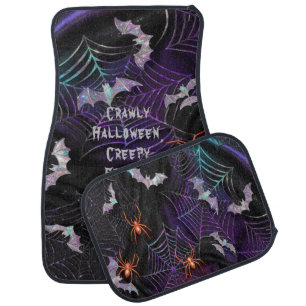 Halloween Web Orange Spider Bats Black Purple Car Floor Mat