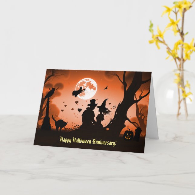 Halloween Wedding Anniversary Cute Couple  Card (Yellow Flower)