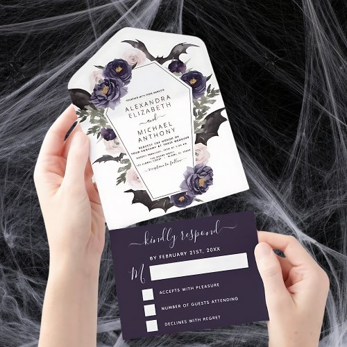 Halloween Wedding Autumn Fall Dark Purple All In O All In One Invitation