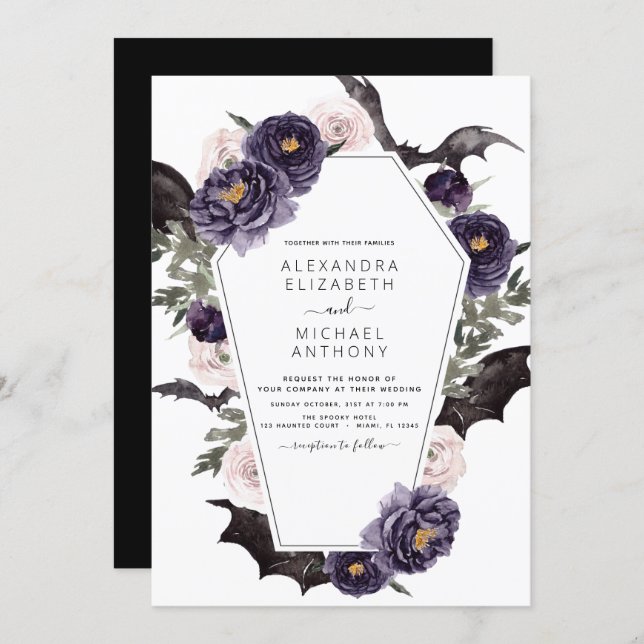 Halloween Wedding Autumn Fall Dark Purple Invitation (Front/Back)
