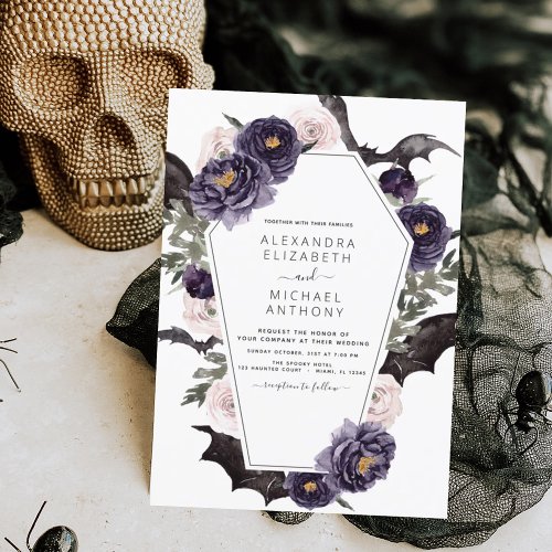 Halloween Wedding Autumn Fall Dark Purple Invitation