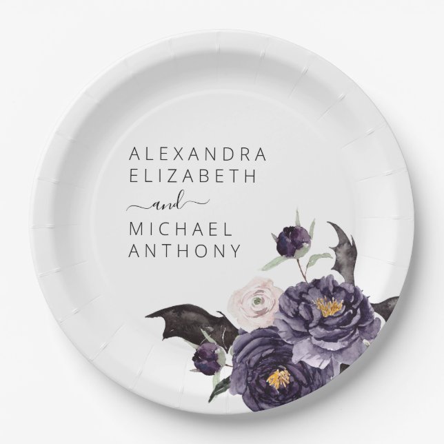 Halloween Wedding Autumn Fall Dark Purple Paper Plates (Front)