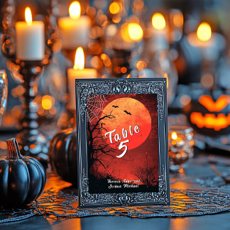 Halloween Wedding Bats Full Moon Table Number