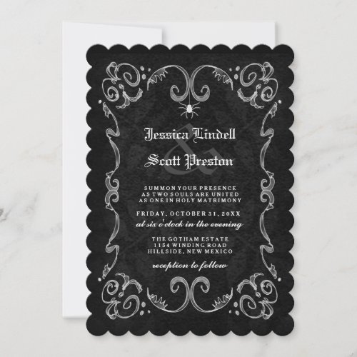 Halloween Wedding Black Gothic RECEPTION ON BACK Invitation