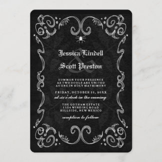 Halloween Wedding Black Gothic STRIPED BACK Invitation