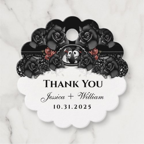 Halloween Wedding Black White Skeletons SCALLOPED  Favor Tags