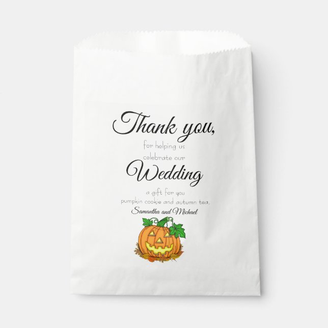Halloween Wedding Custom Names & Text Cookie & Tea Favor Bag (Front)