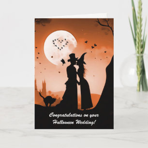 Halloween Wedding Cute Couple Top Hat and Witch Card