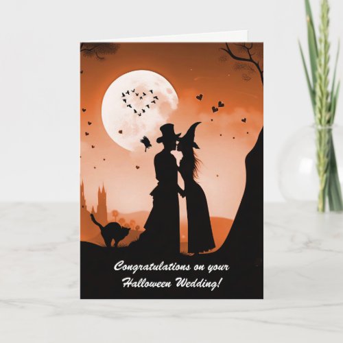 Halloween Wedding Cute Couple Top Hat and Witch  Card