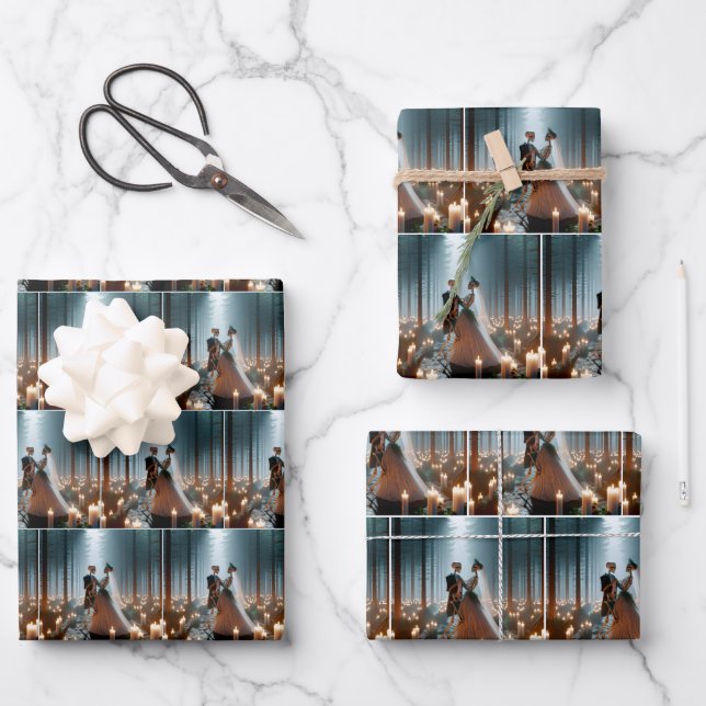 Halloween Wedding Dance Wrapping Paper Sheets (Front)