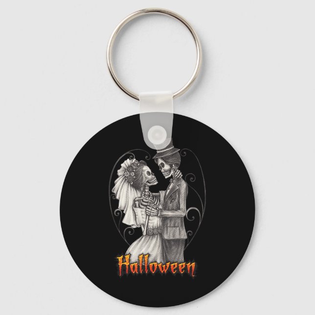 Halloween Wedding Day In October - Bride And Groom Keychain (Front)