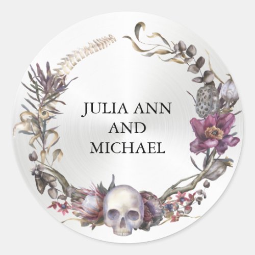 Halloween Wedding Floral Skull Flower  Classic Round Sticker