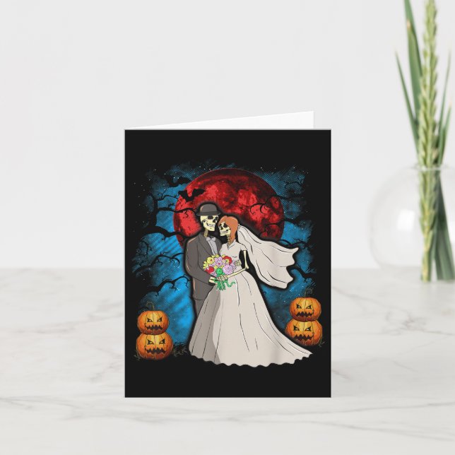 Halloween Wedding Gift Skeleton Couple Bride Groom Card (Front)