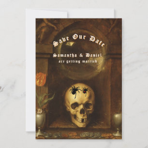 Halloween Wedding Goth Skull Spiders Save the Date Invitation