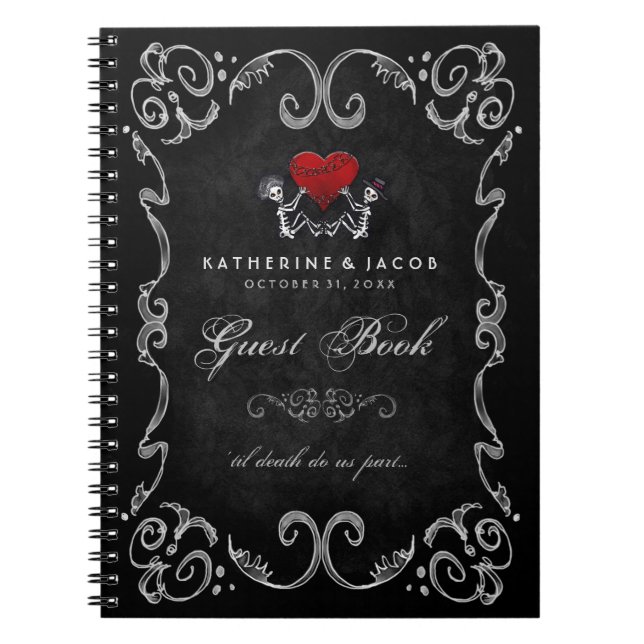 Halloween Wedding Guest Book Skeletons & Red Heart (Front)