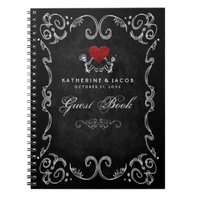 Halloween Wedding Guest Book Skeletons & Red Heart