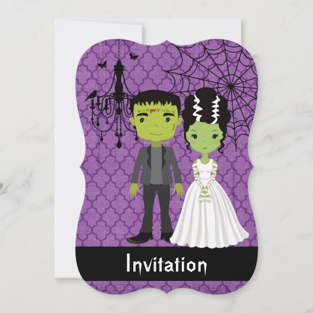 Halloween Wedding Invitation Bride of Frankenstein (Front)
