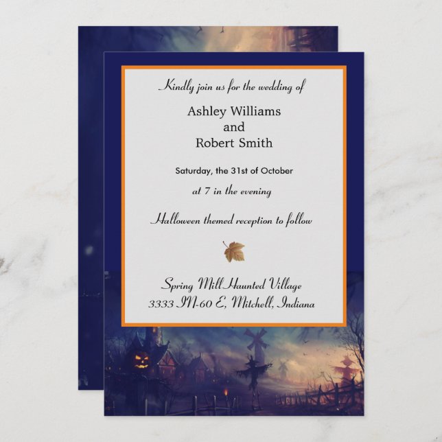 Halloween Wedding Invitation Flat Card Haunted (Front/Back)