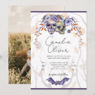 Halloween Wedding Invitation Gothic Skulls Purple