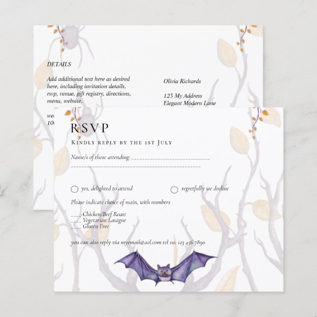 Halloween Wedding Invitation Gothic Skulls Purple (Front/Back)
