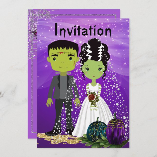 Halloween Wedding Invitation with Bride (Front/Back)