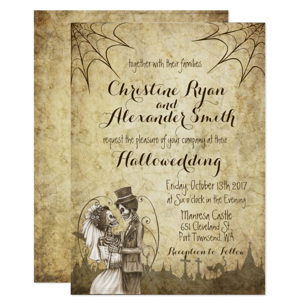 Halloween Wedding Invitation With Skeleton Couple