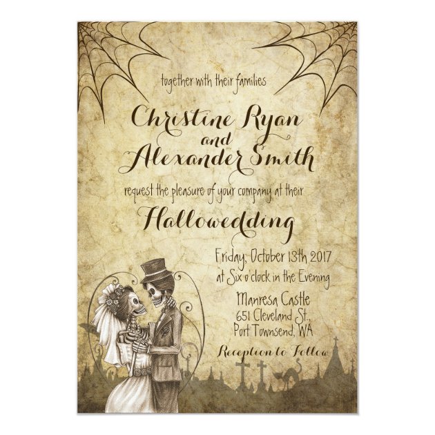 Halloween Wedding Invitation With Skeleton Couple