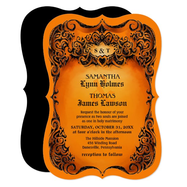 Halloween Wedding Invite - Orange & Black Border