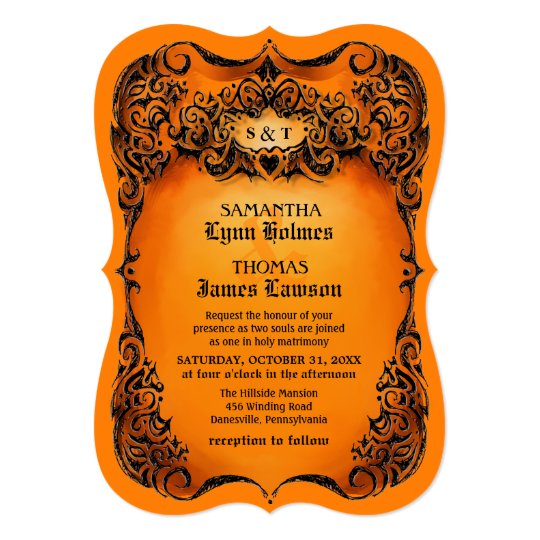 Wedding Invite Orange Black Border Zazzle Wedding Invite Orange Black Border