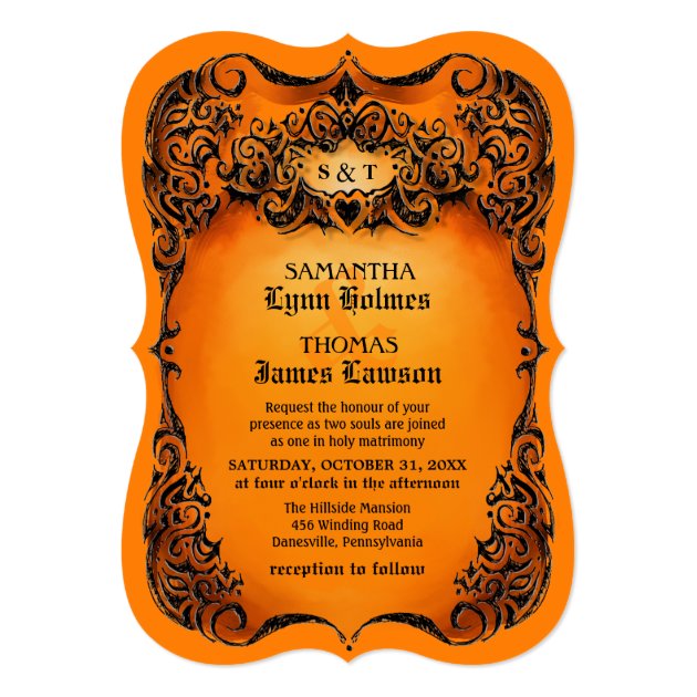 Halloween Wedding Invite - Orange & Black Border