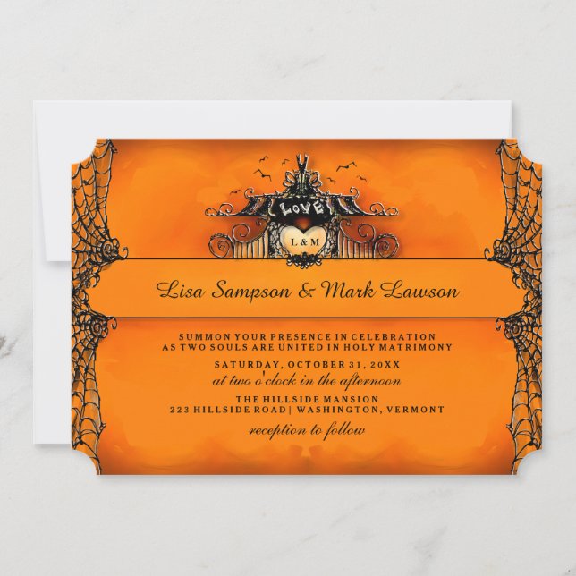 Halloween Wedding Invite - Orange & Black Love (Front)