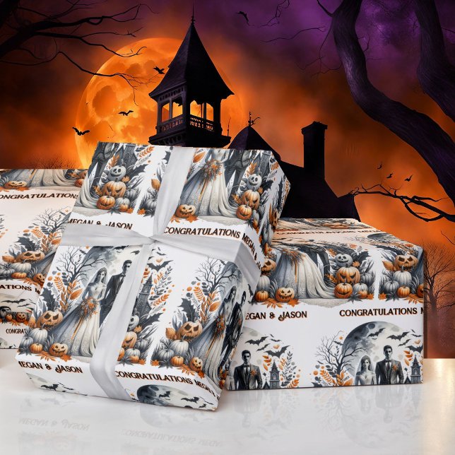 Halloween Wedding Personalize Names Bride & Groom Wrapping Paper (Creator Uploaded)