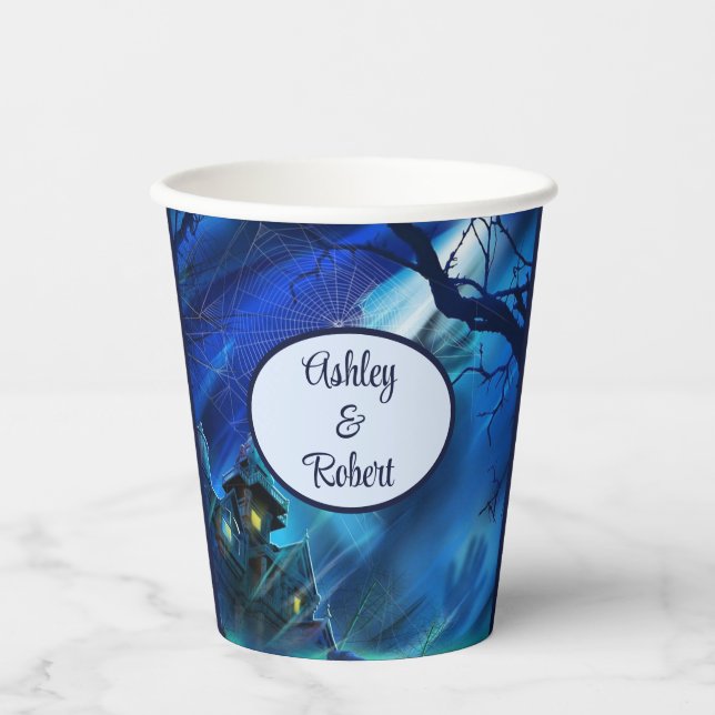 Halloween Wedding Personalize Names Hot Cold Paper Cups (Front)
