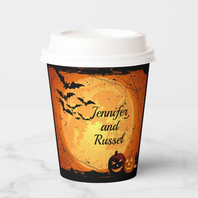 Halloween Wedding Personalize Names Hot Cold Paper Cups (Front)