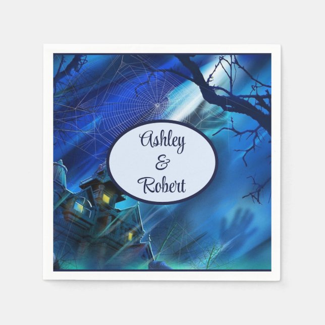 Halloween Wedding Personalize Names Spooky Haunts Napkins (Front)