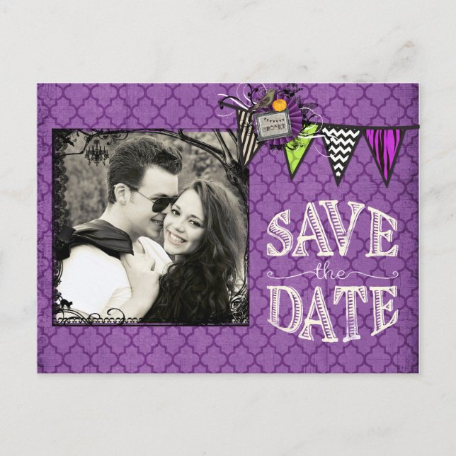 Halloween Wedding Photo Save the Date Announcement Postcard (Front)
