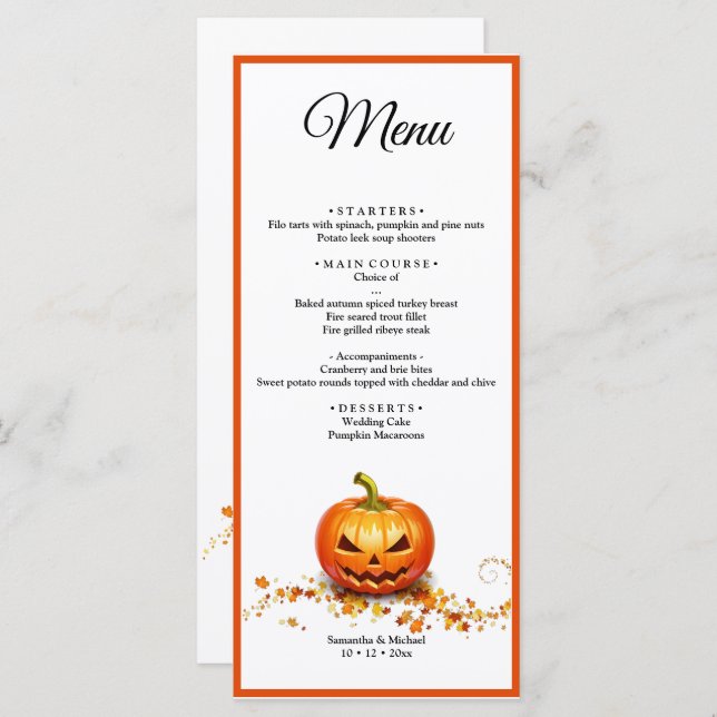 Halloween Wedding Pumpkin Wedding Menu  (Front/Back)