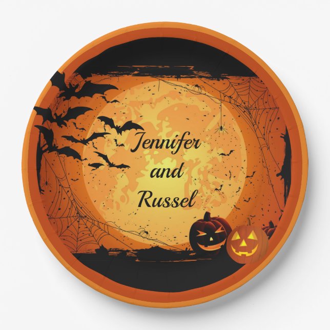 Halloween Wedding Reception Personalize Paper Plates (Front)