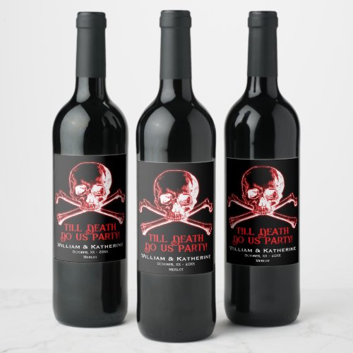 Halloween Wedding Red Skull Wine Label