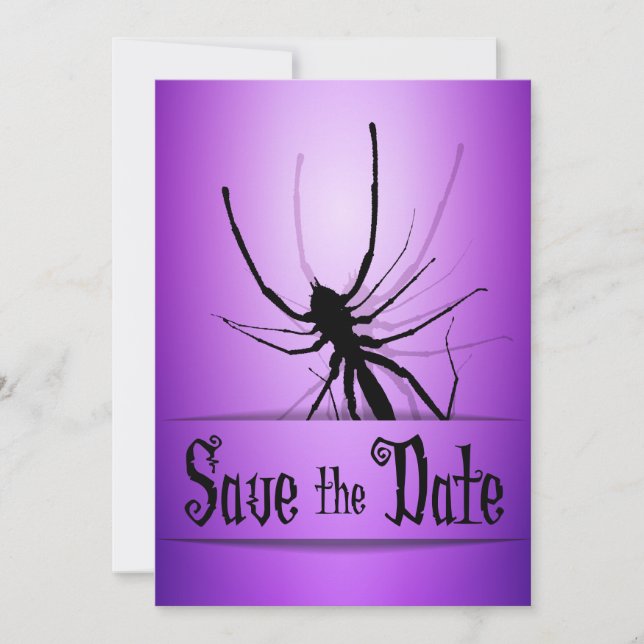 Halloween Wedding Save The Date Card Purple Spider (Front)