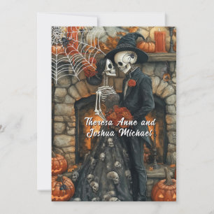 Halloween Wedding Skeletons Black Spiders Bat Invitation