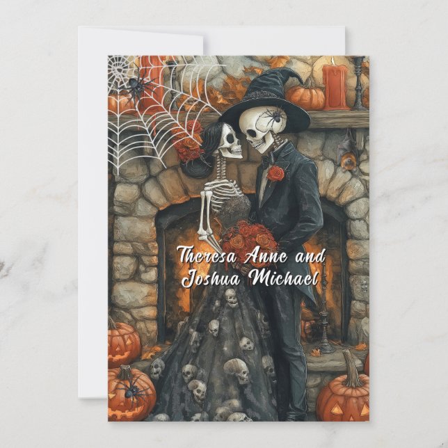  Halloween Wedding Skeletons Black Spiders Bat   Invitation (Front)