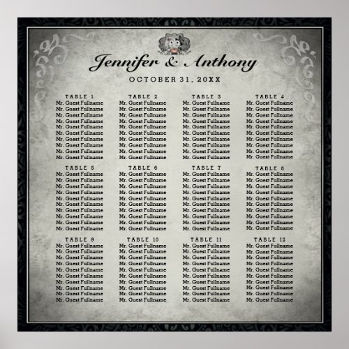 Halloween Wedding Skeletons Gray Seating Chart