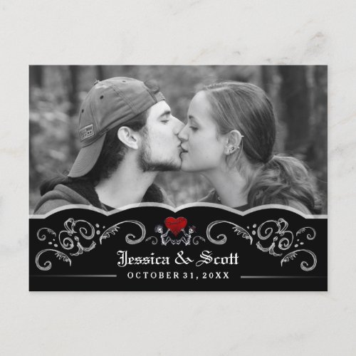 Halloween Wedding Skeletons Heart Photo Save Date Announcement Postcard