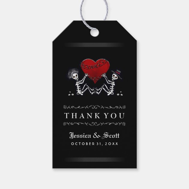 Halloween Wedding Skeletons & Heart Thank You Gift Tags