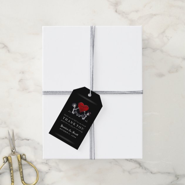 Halloween Wedding Skeletons & Heart Thank You Gift Tags