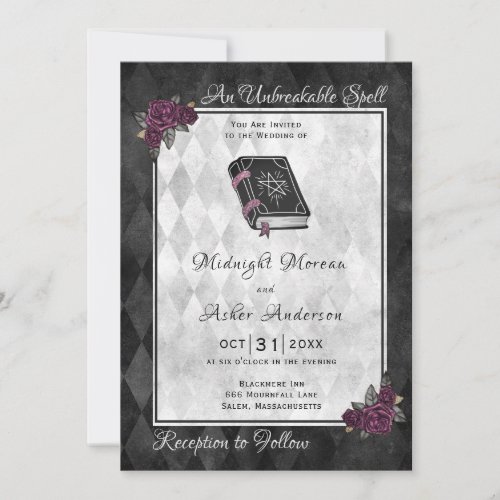 Halloween Wedding Spell Book Grimoire Rose Black Invitation